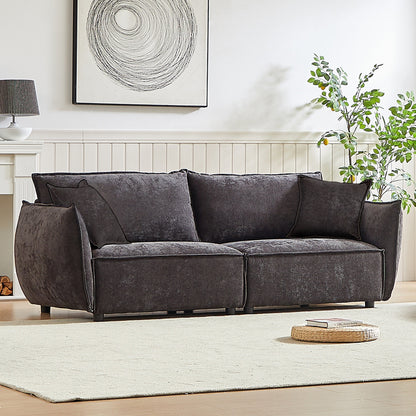 Black Chenille 3-seater Sofa with Extra Pillows