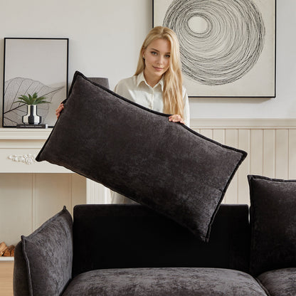 Black Chenille 3-seater Sofa with Extra Pillows