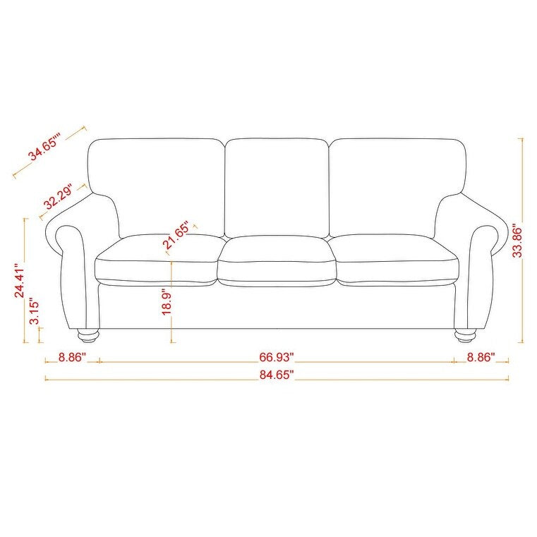 Black Chenille 3-seater Sofa with Rolled Arms