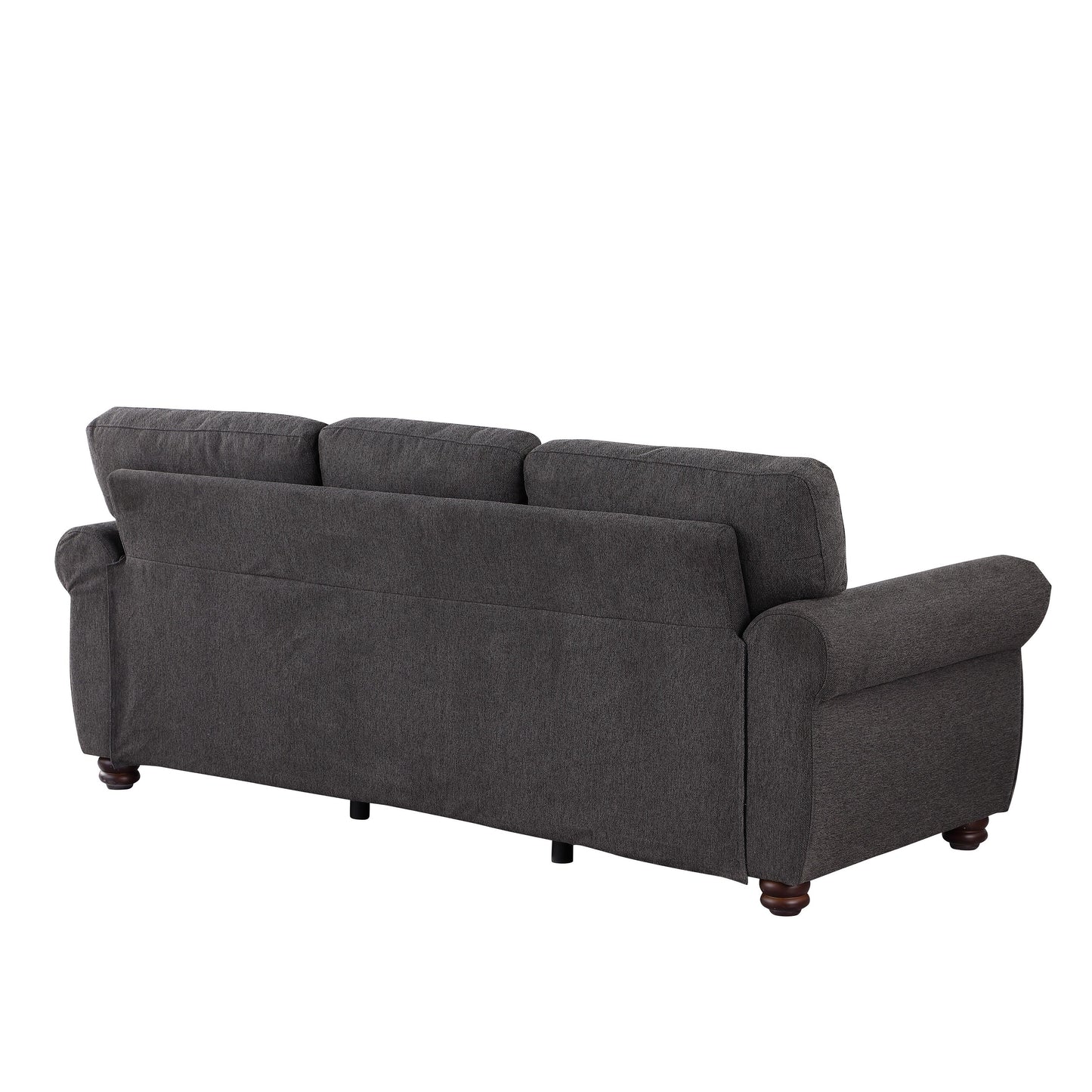 Black Chenille 3-seater Sofa with Rolled Arms