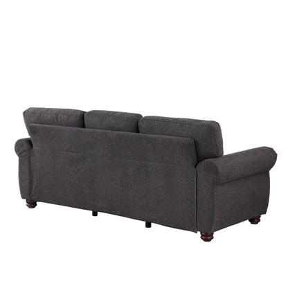 Black Chenille 3-seater Sofa with Rolled Arms