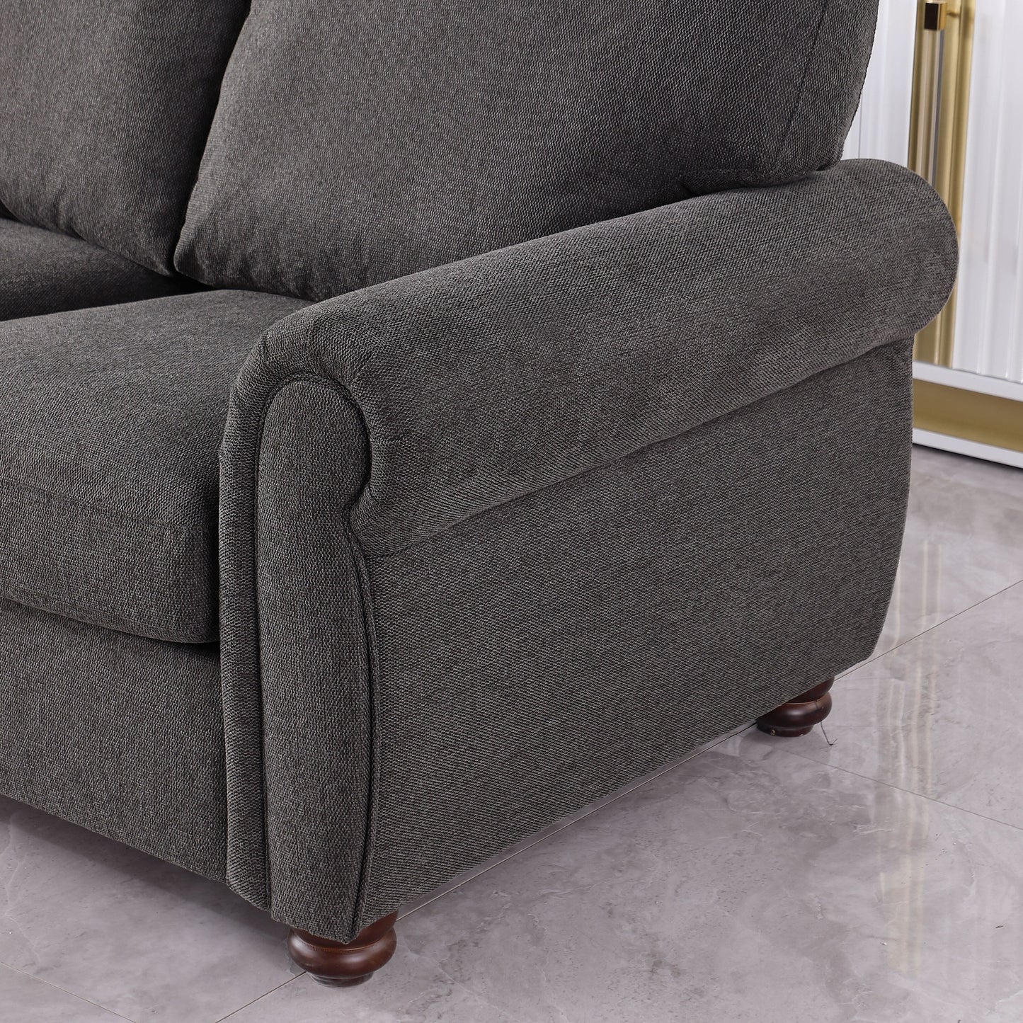 Black Chenille 3-seater Sofa with Rolled Arms