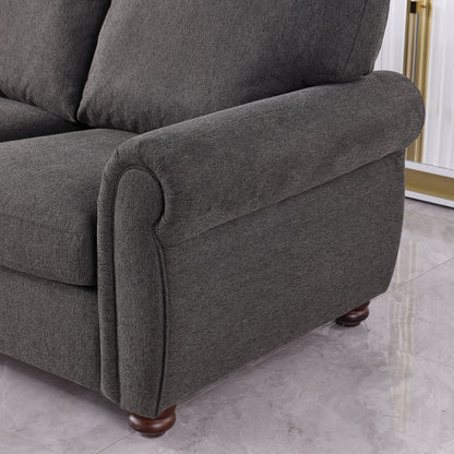 Black Chenille 3-seater Sofa with Rolled Arms