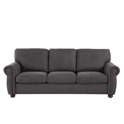 Black Chenille 3-seater Sofa with Rolled Arms