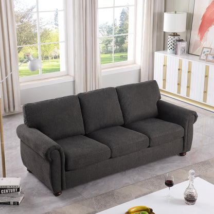 Black Chenille 3-seater Sofa with Rolled Arms