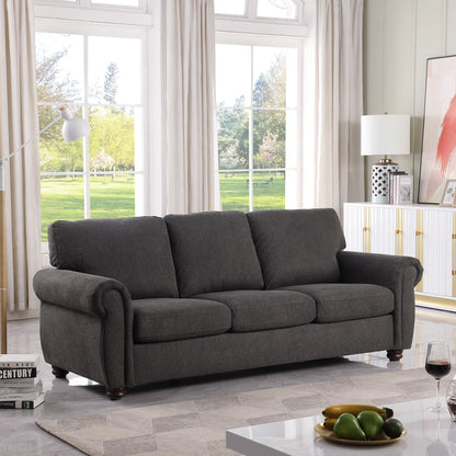 Black Chenille 3-seater Sofa with Rolled Arms