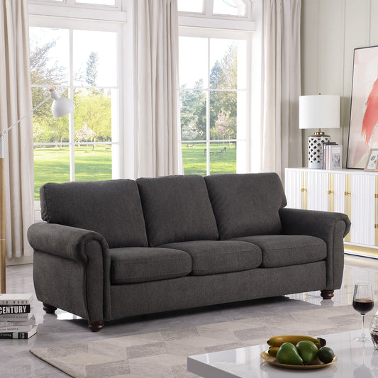 Black Chenille 3-seater Sofa with Rolled Arms