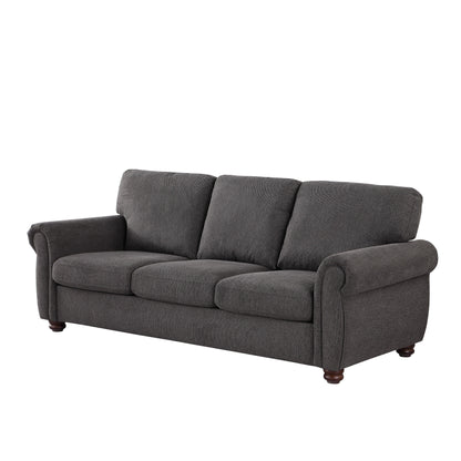 Black Chenille 3-seater Sofa with Rolled Arms