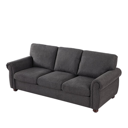 Black Chenille 3-seater Sofa with Rolled Arms