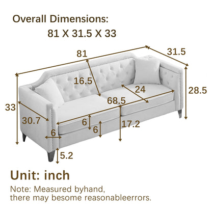 Black Chenille 3-seater Tufted Sofa with Copper Nail Decoration