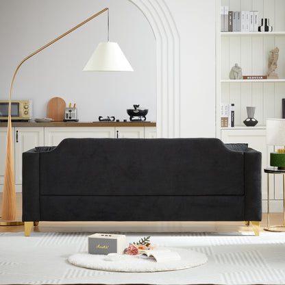 Black Chenille 3-seater Tufted Sofa with Copper Nail Decoration