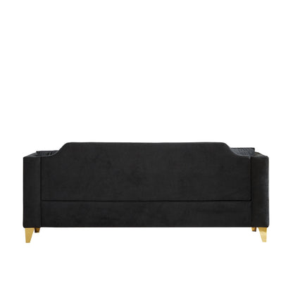 Black Chenille 3-seater Tufted Sofa with Copper Nail Decoration