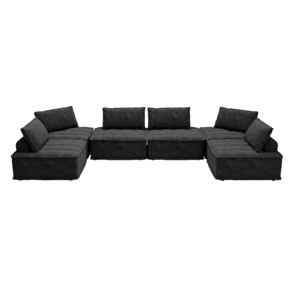 Black Chenille 6-piece Modular Sofa Set