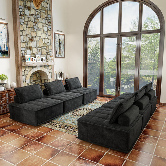 Black Chenille 6-piece Modular Sofa Set