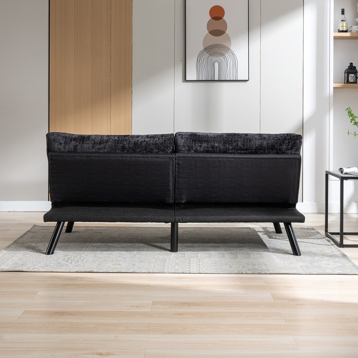 Black Chenille Convertible Loveseat Futon Sofa Bed