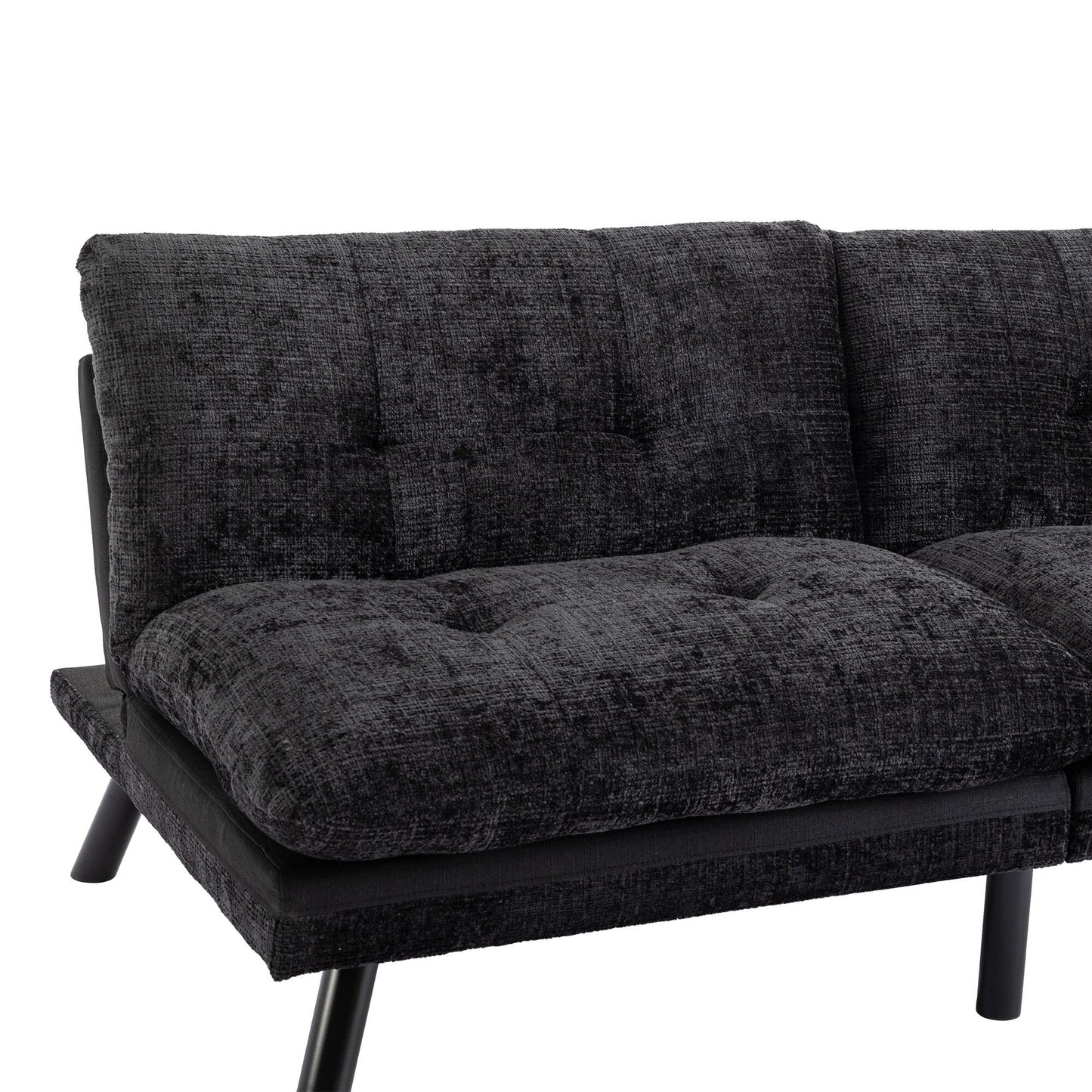 Black Chenille Convertible Loveseat Futon Sofa Bed