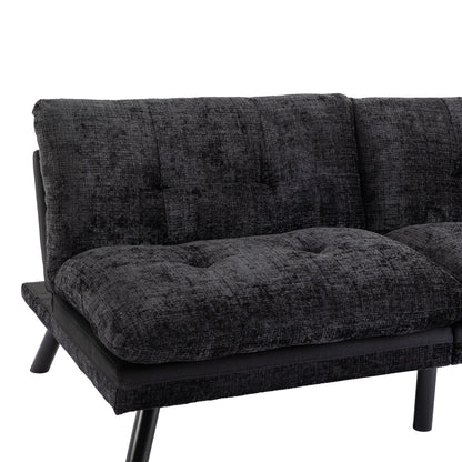 Black Chenille Convertible Loveseat Futon Sofa Bed