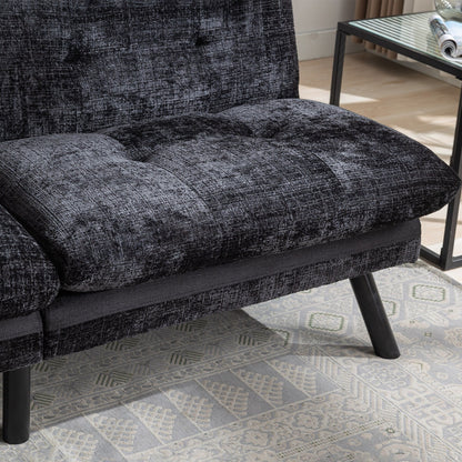 Black Chenille Convertible Loveseat Futon Sofa Bed