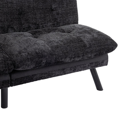 Black Chenille Convertible Loveseat Futon Sofa Bed