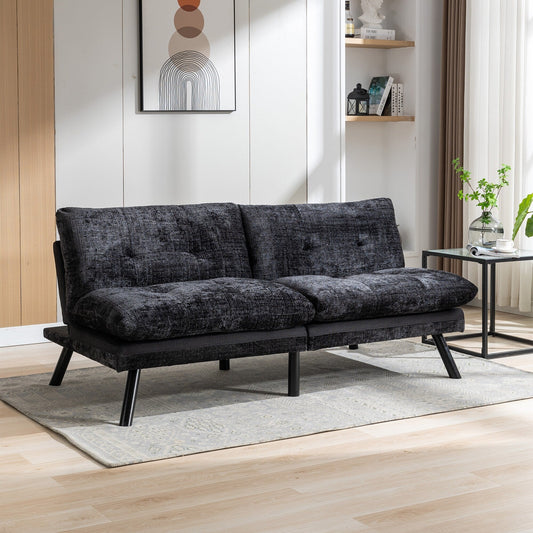 Black Chenille Convertible Loveseat Futon Sofa Bed
