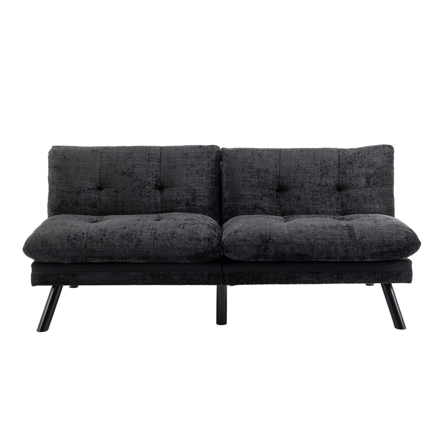 Black Chenille Convertible Loveseat Futon Sofa Bed