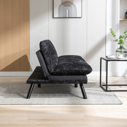 Black Chenille Convertible Loveseat Futon Sofa Bed