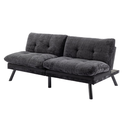 Black Chenille Convertible Loveseat Futon Sofa Bed