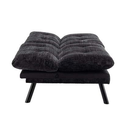Black Chenille Convertible Loveseat Futon Sofa Bed