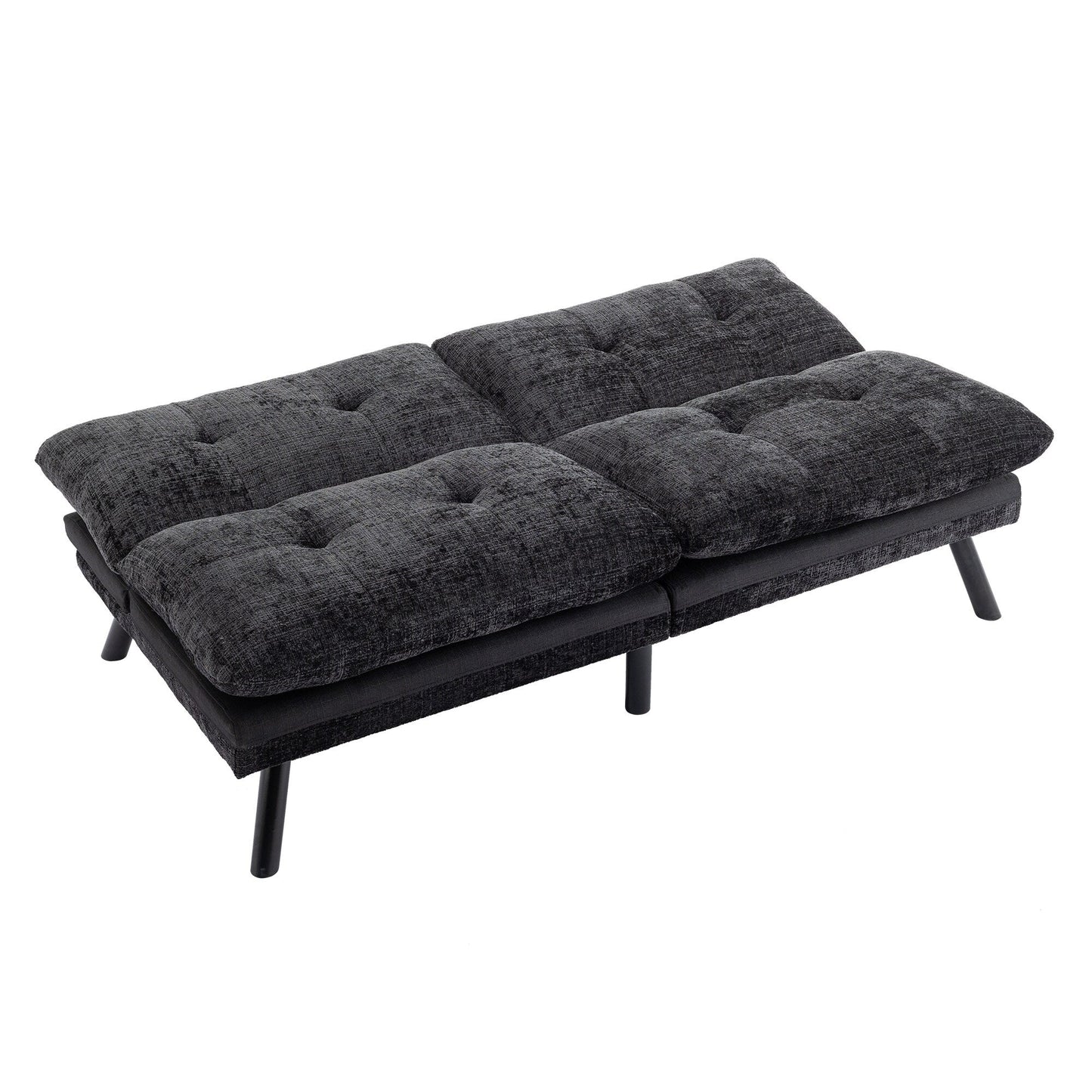 Black Chenille Convertible Loveseat Futon Sofa Bed