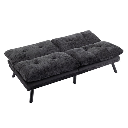Black Chenille Convertible Loveseat Futon Sofa Bed