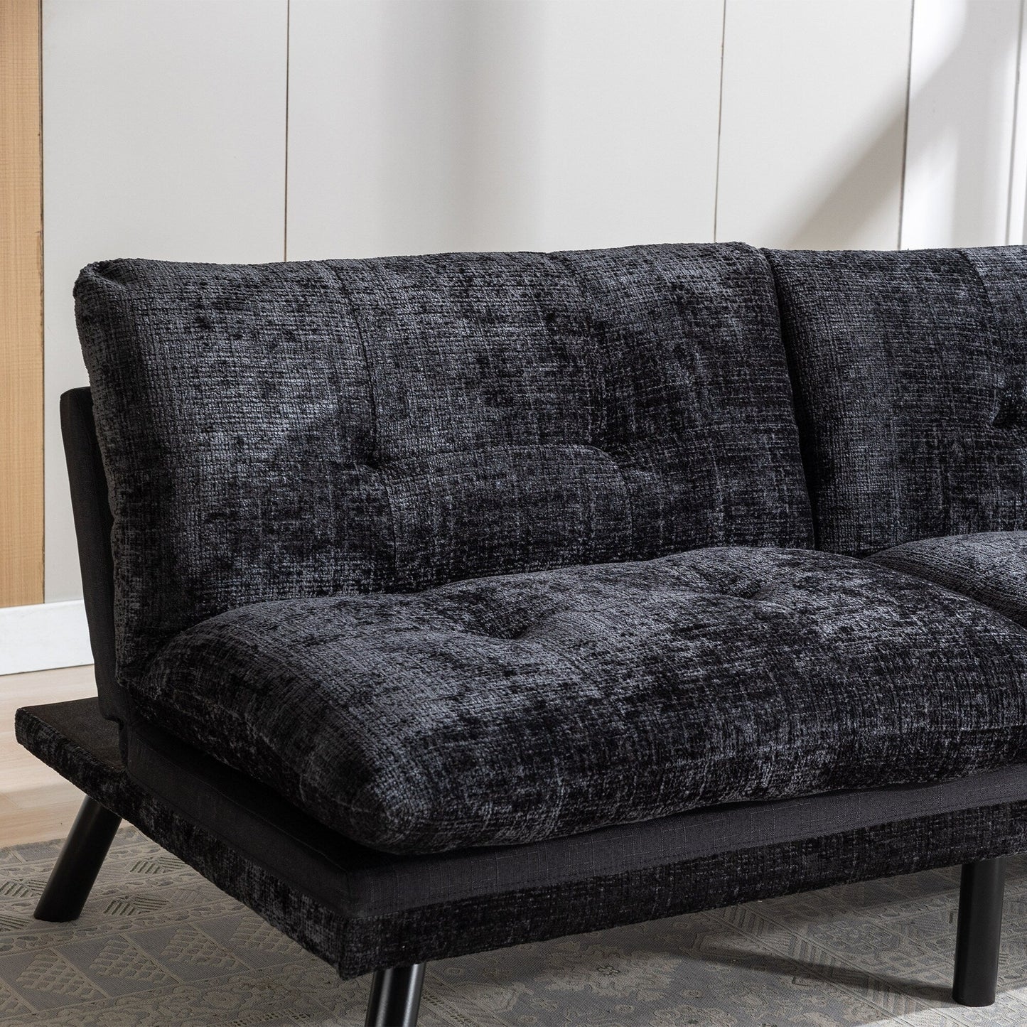 Black Chenille Convertible Loveseat Futon Sofa Bed