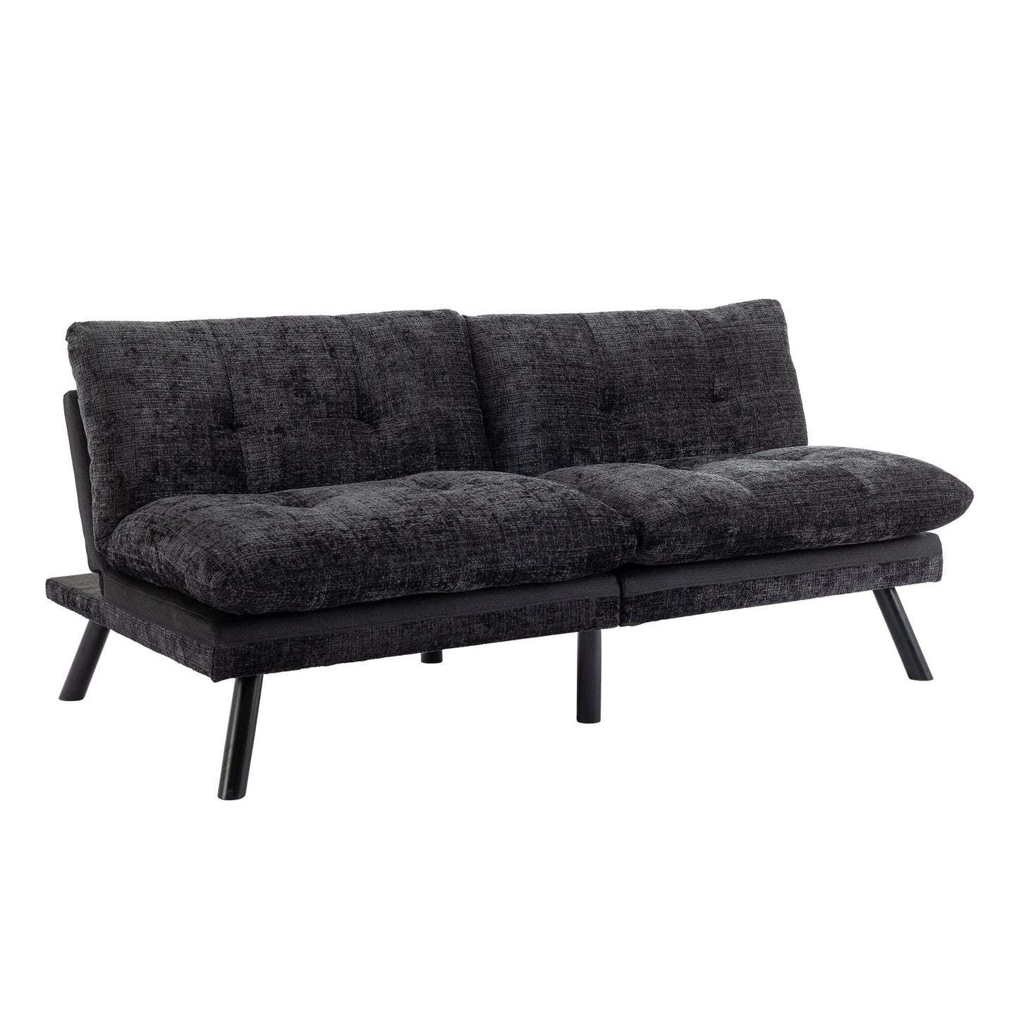 Black Chenille Convertible Loveseat Futon Sofa Bed