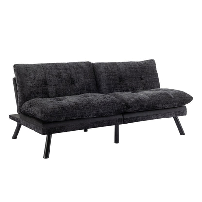 Black Chenille Convertible Loveseat Futon Sofa Bed