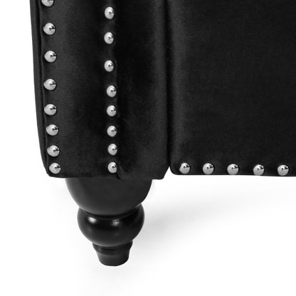 Black Chesterfield 61 Button Tufted Upholstered Loveseat Sofa with Nailheads and Wood Legs for Living Room