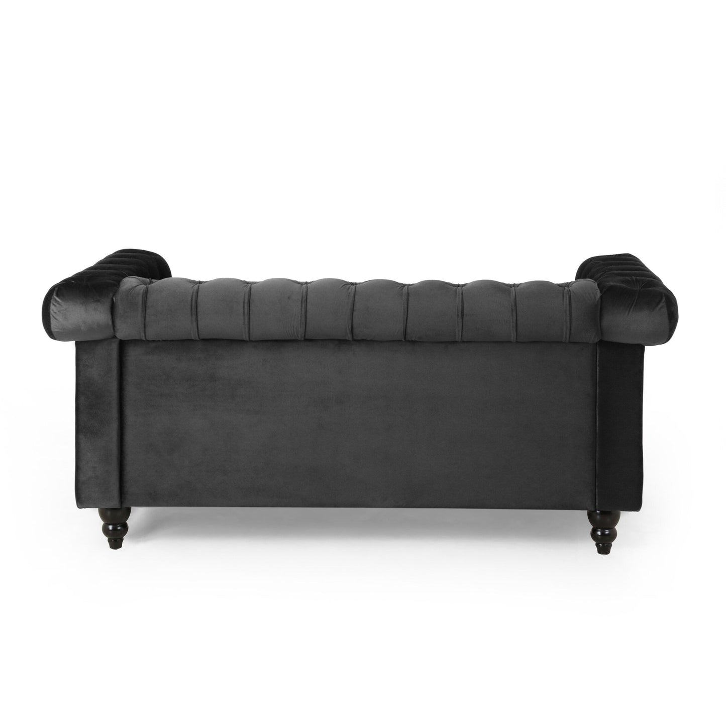 Black Chesterfield 61 Button Tufted Upholstered Loveseat Sofa with Nailheads and Wood Legs for Living Room