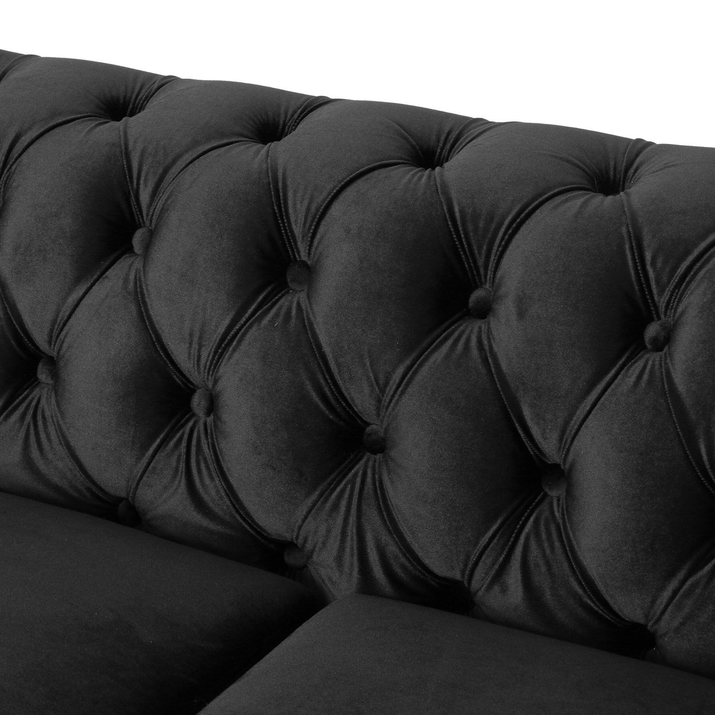 Black Chesterfield 61 Button Tufted Upholstered Loveseat Sofa with Nailheads and Wood Legs for Living Room