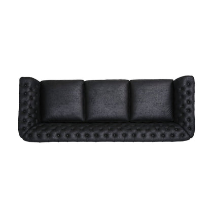 Black Chesterfield 84.75 Button Tufted Upholstered 3-seater Sofa with Nailheads and Wood Legs for Living Room