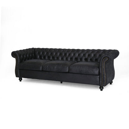 Black Chesterfield Button Tufted 3-seater Sofa with Nailheads