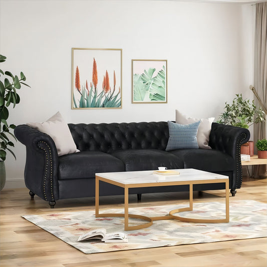 Black Chesterfield Button Tufted 3-seater Sofa with Nailheads