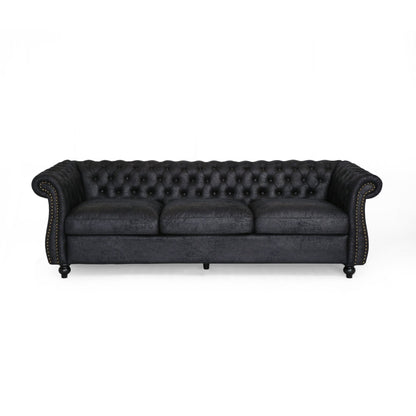Black Chesterfield Button Tufted 3-seater Sofa with Nailheads