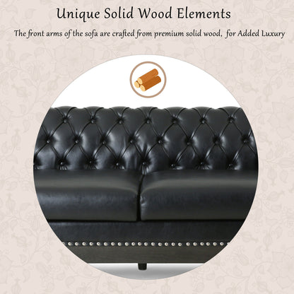 Black Chesterfield Faux Leather 3-seater Sofa with Nailheads
