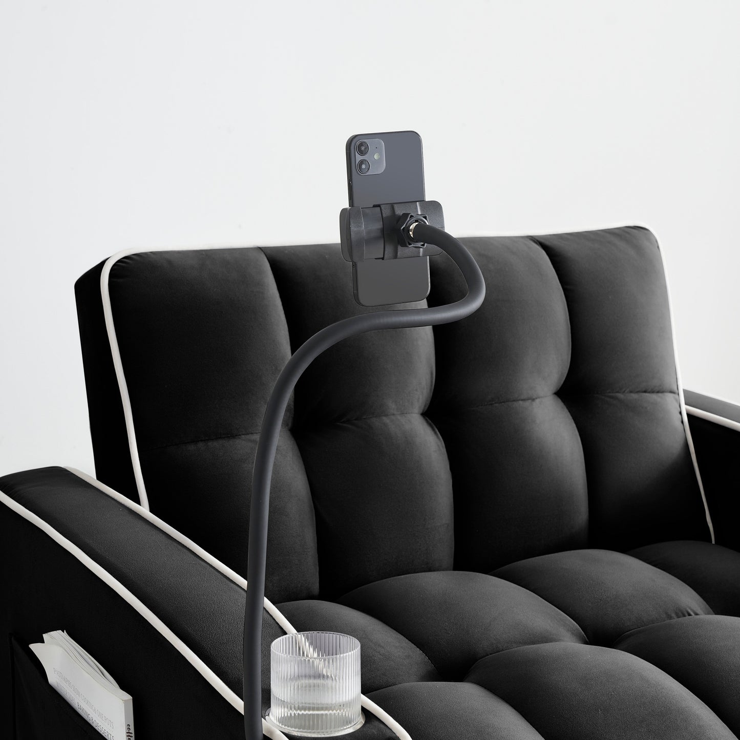 Black Convertible Single Sofa Bed with USB Charging Port