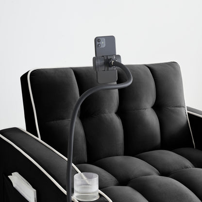 Black Convertible Single Sofa Bed with USB Charging Port