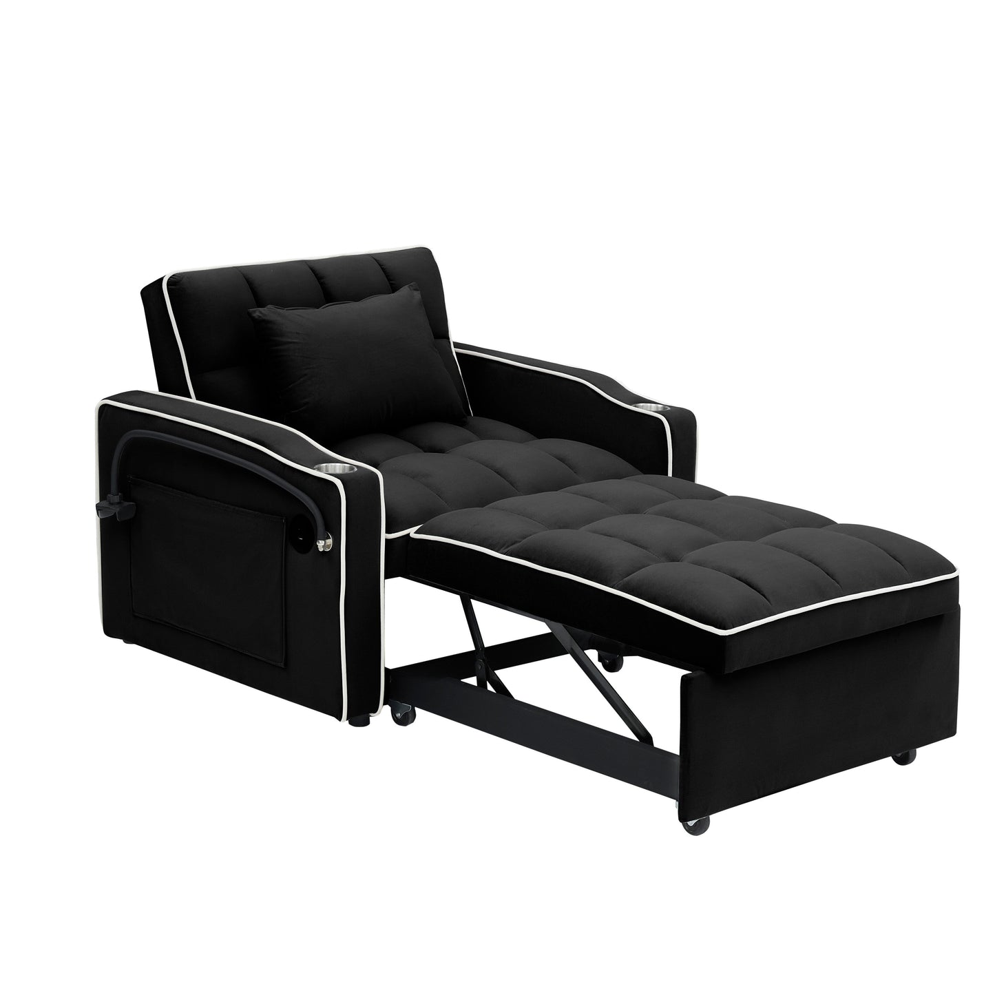 Black Convertible Single Sofa Bed with USB Charging Port