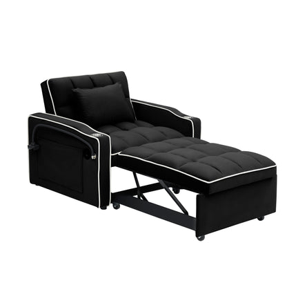 Black Convertible Single Sofa Bed with USB Charging Port
