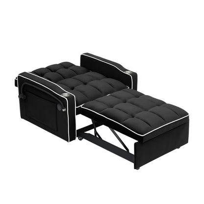Black Convertible Single Sofa Bed with USB Charging Port