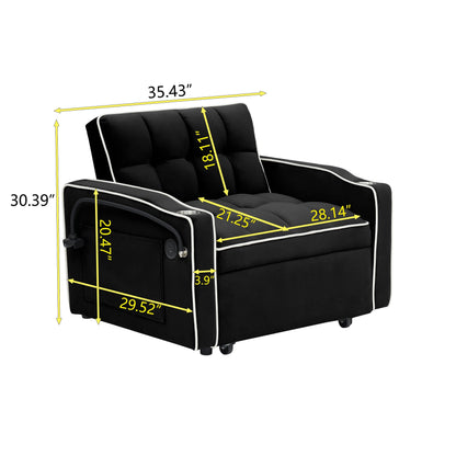Black Convertible Single Sofa Bed with USB Charging Port