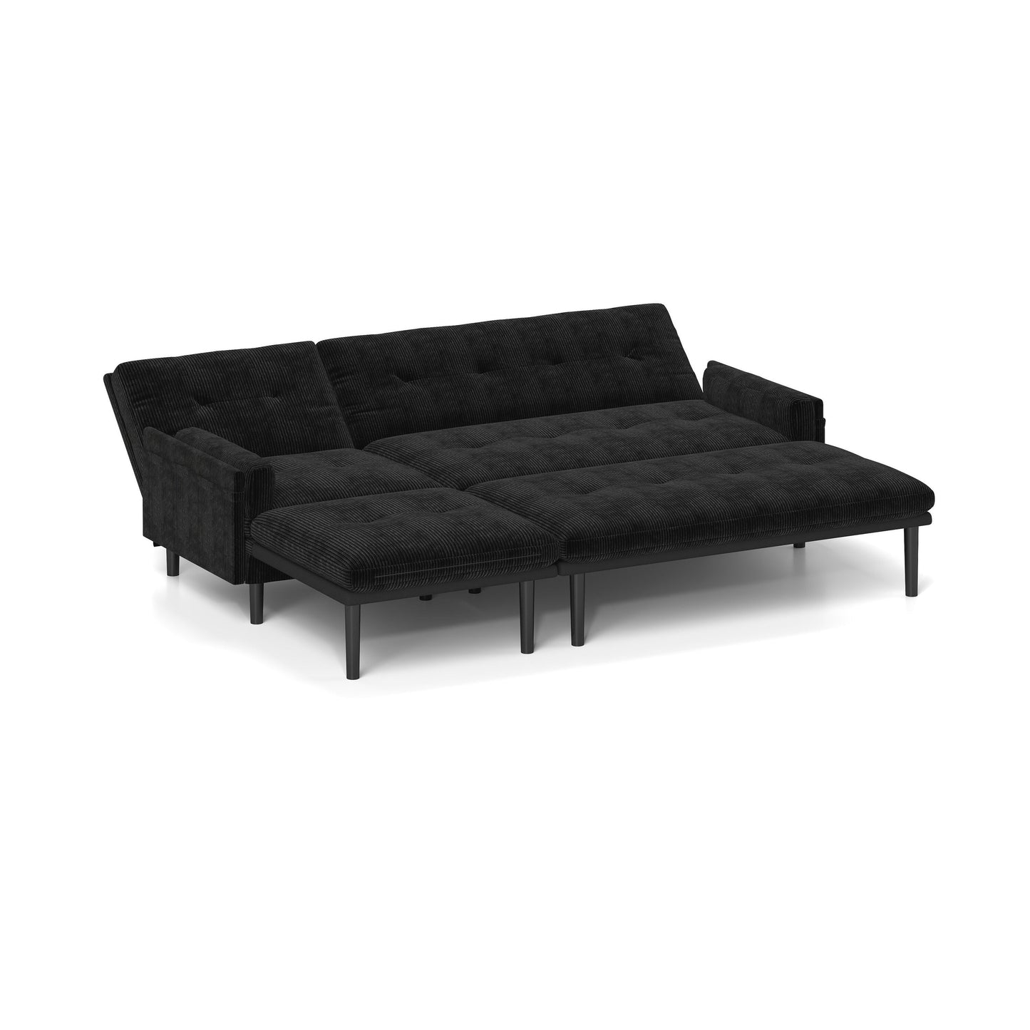 Black Corduroy Adjustable 3-seater Sofa and Guest Bed