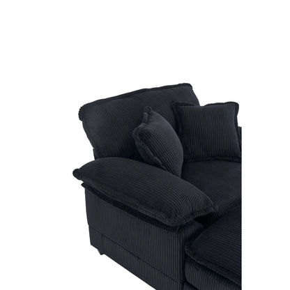 Black Corduroy Single Deep Seat Sofa with Ottoman
