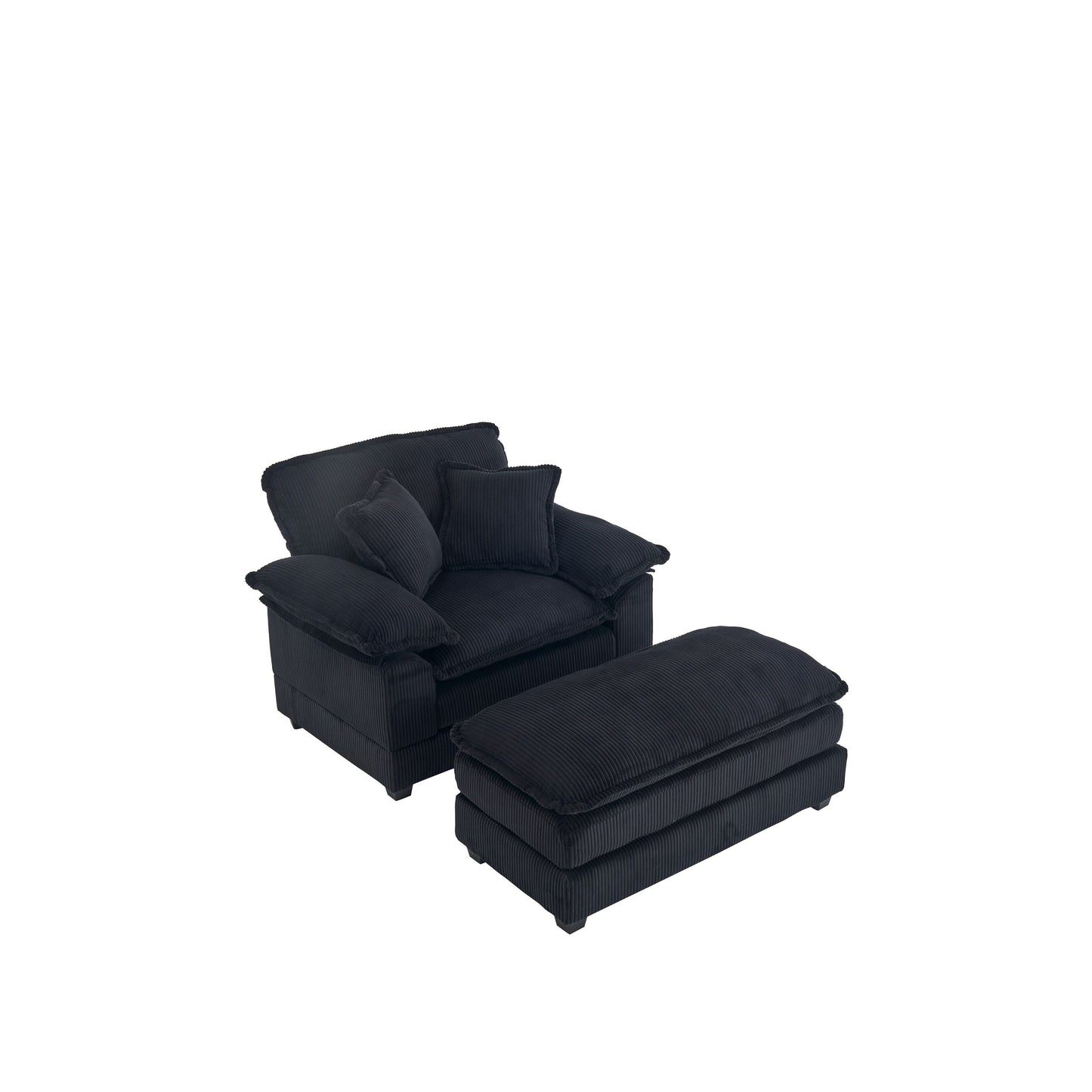 Black Corduroy Single Deep Seat Sofa with Ottoman